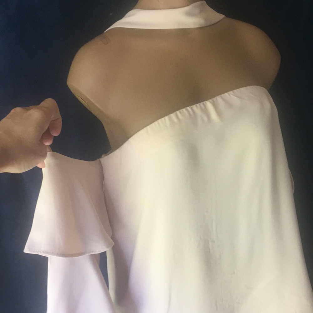 Off the shoulder neck detail blush top